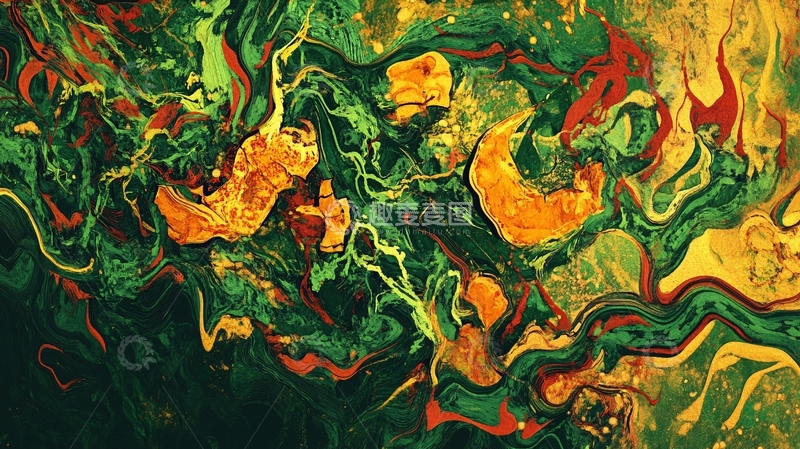 高清大图下载【趣麦麦图】流体画金色山河