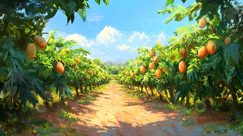 高清大图下载【趣麦麦图】芒果采摘园插画