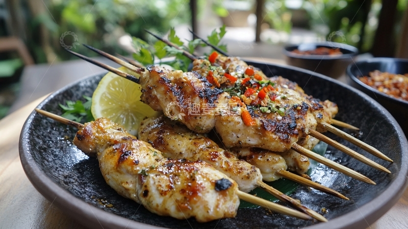 高清大图下载【趣麦麦图】炙烧鸡肉串