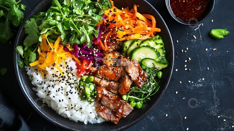 高清大图下载【趣麦麦图】巴西烤肉拌饭图片