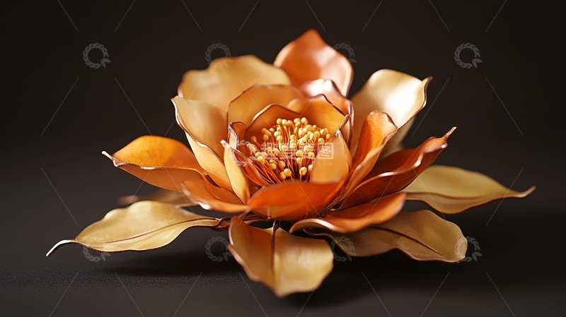 高清大图下载【趣麦麦图】浮雕金属牡丹花