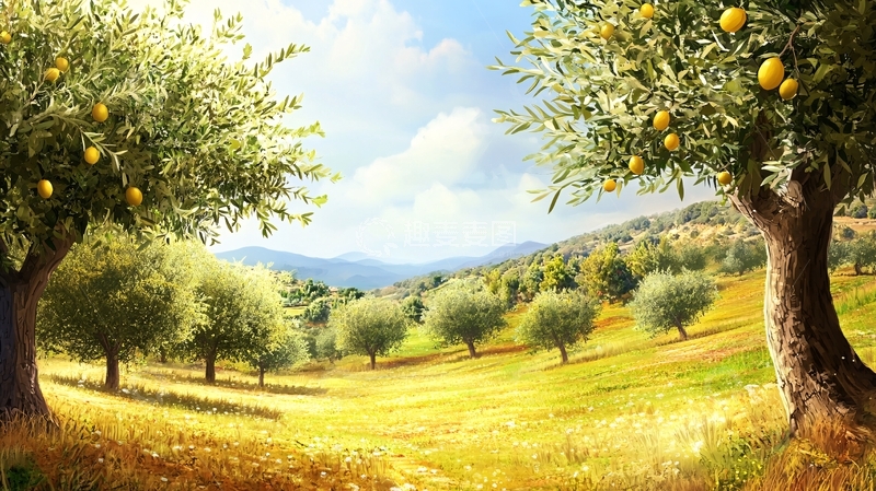 高清大图下载【趣麦麦图】橄榄树阳光灿烂的气氛4