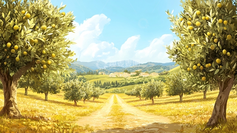 高清大图下载【趣麦麦图】果园插画田园风光1