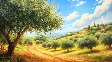 橄榄树木风车图