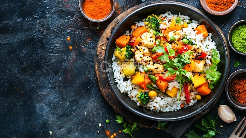 高清大图下载【趣麦麦图】蔬菜炒饭与咖喱