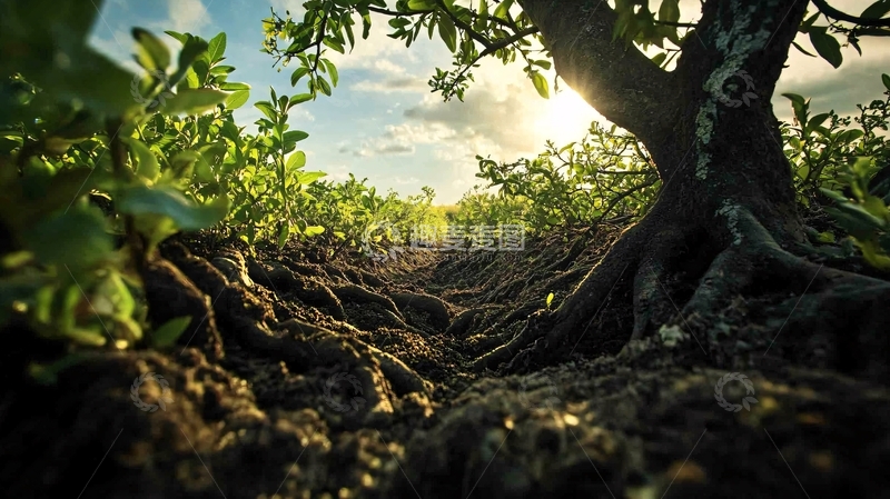 高清大图下载【趣麦麦图】夕阳下的榕树根