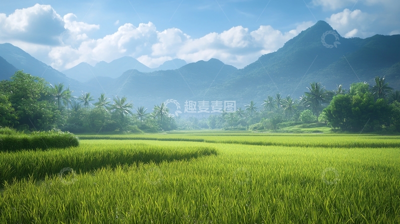 高清大图下载【趣麦麦图】宽幅稻田全景