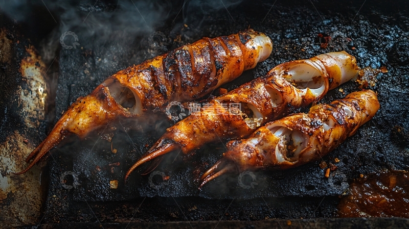 高清大图下载【趣麦麦图】碳烤鱿鱼美食1