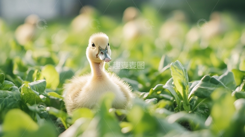 高清大图下载【趣麦麦图】秧田里的小黄鸭