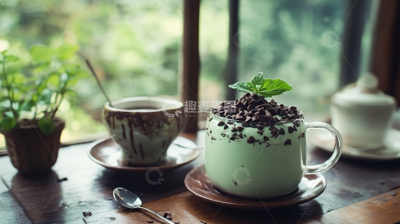 高清大图下载【趣麦麦图】薄荷冰淇淋咖啡