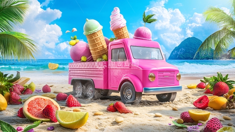 高清大图下载【趣麦麦图】冰淇淋车插画