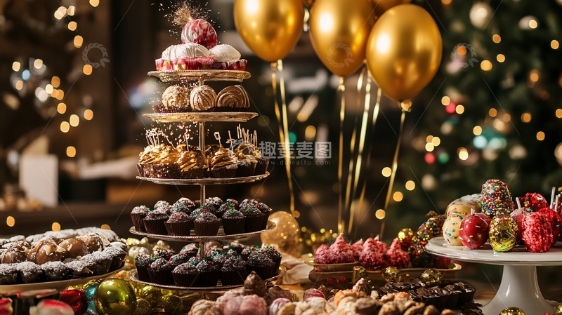 高清大图下载【趣麦麦图】圣诞节西餐甜品台
