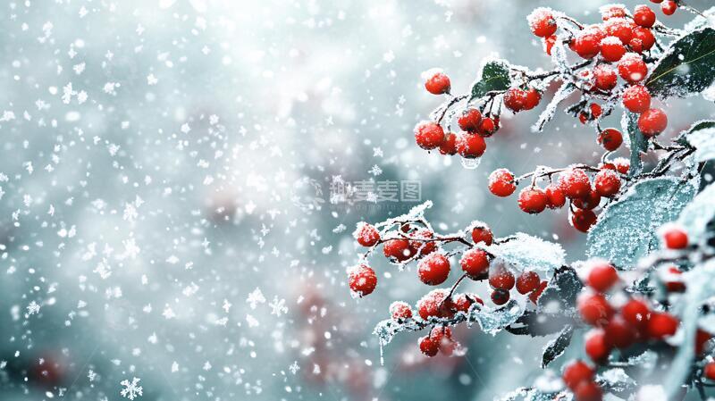 高清大图下载【趣麦麦图】-落雪的红果红果雪景落雪1