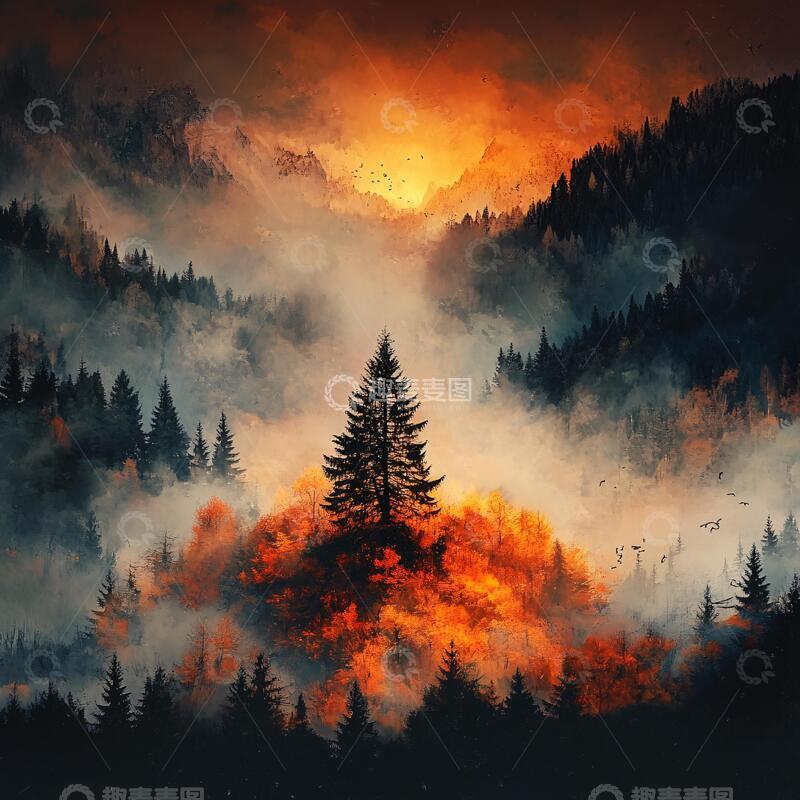 高清大图下载【趣麦麦图】秋天森林画唯美秋色4