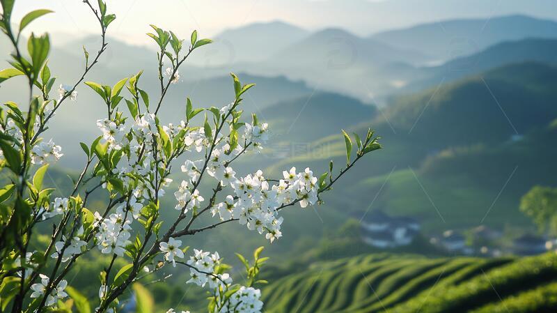 贺开茶树茶山茶树樱花