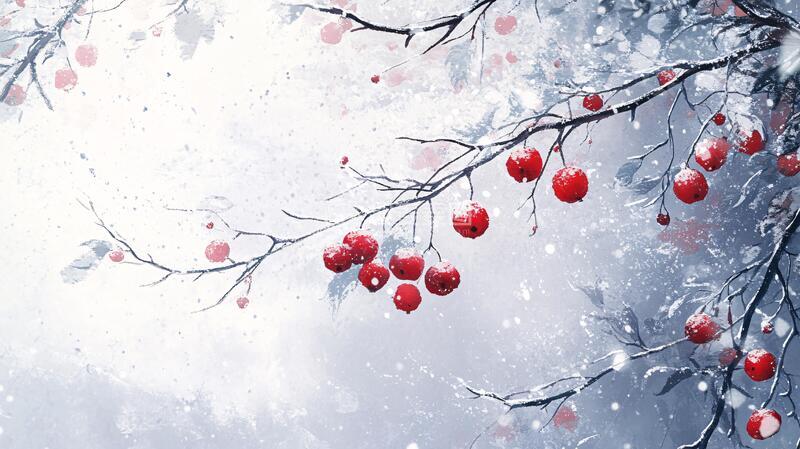 高清大图下载【趣麦麦图】落雪的红果红果落雪雪景