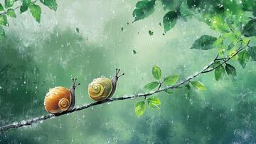 雨天的蜗牛蜗牛场景花卉