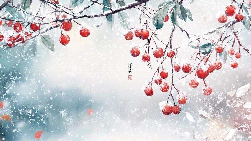 高清大图下载【趣麦麦图】落雪的红果插画霜降红果