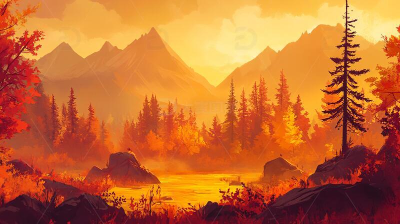 高清大图下载【趣麦麦图】金秋风景插画3