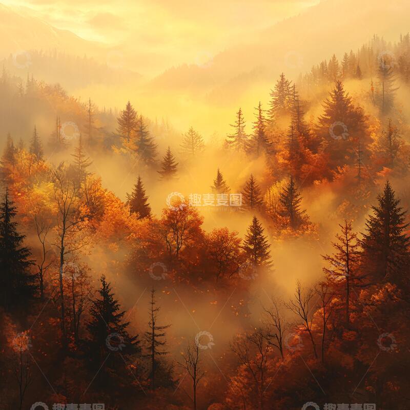 高清大图下载【趣麦麦图】森林云雾深山秋色2
