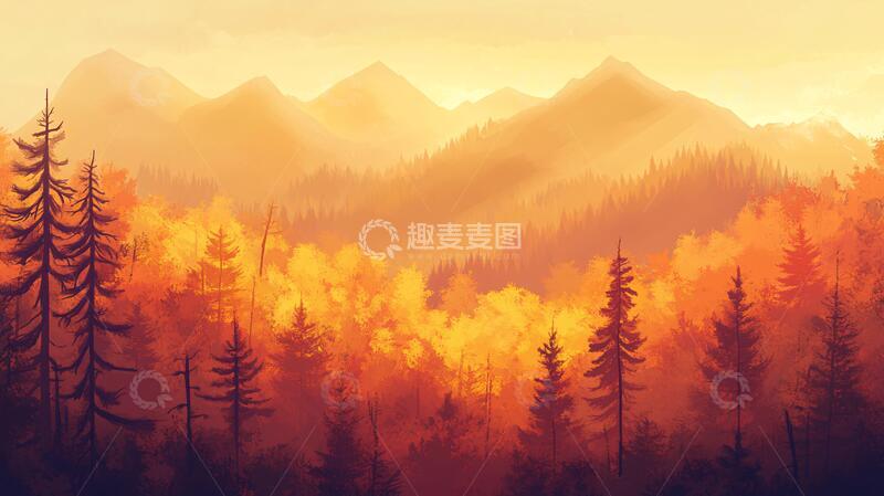 高清大图下载【趣麦麦图】秋色山林背景