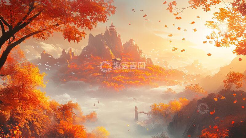 高清大图下载【趣麦麦图】枫林仙境风光壁纸场景