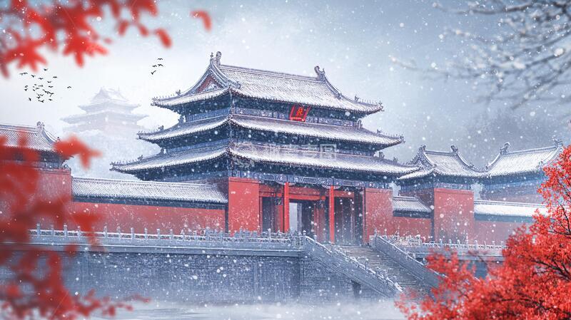 高清大图下载【趣麦麦图】故宫冬天插画1