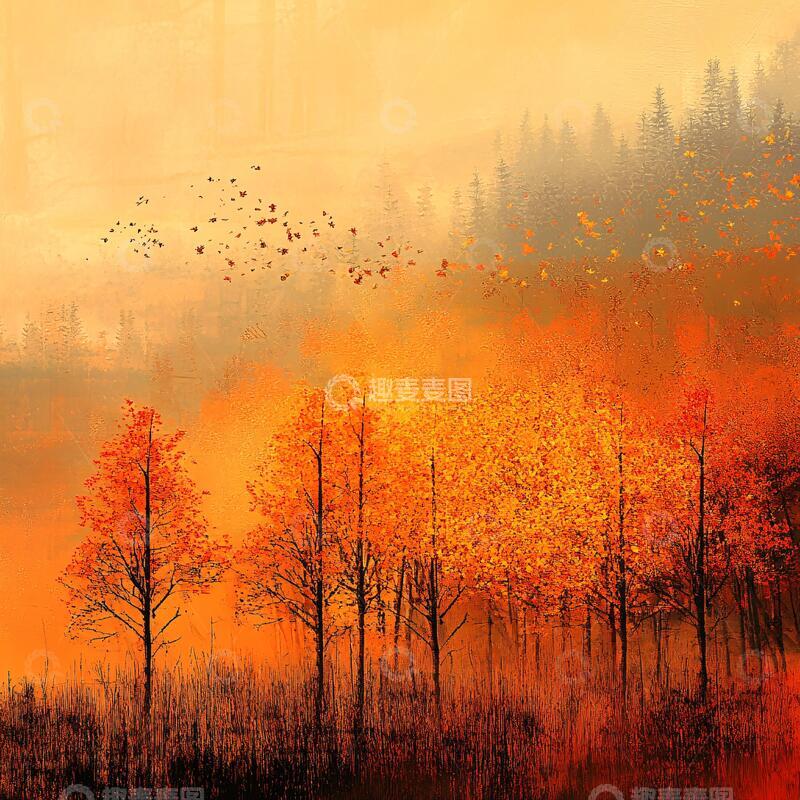 高清大图下载【趣麦麦图】晨雾水杉秋色梦幻晨雾