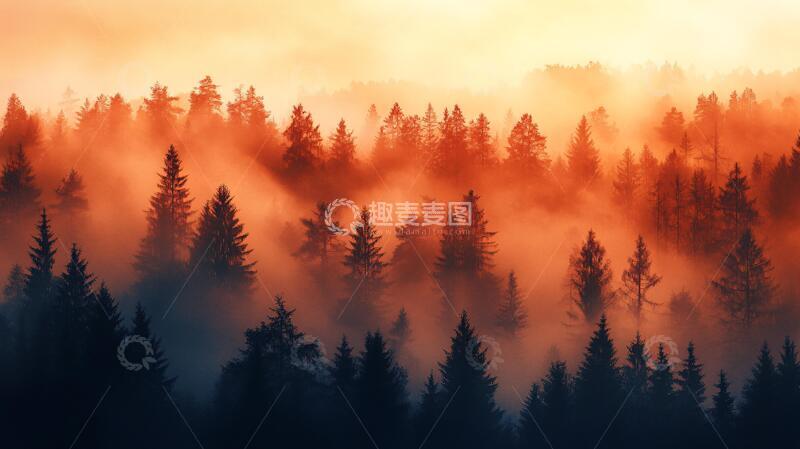 高清大图下载【趣麦麦图】水墨丹青晨雾松林