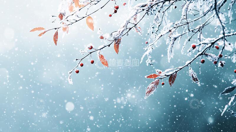 高清大图下载【趣麦麦图】雪地红叶桌面背景2