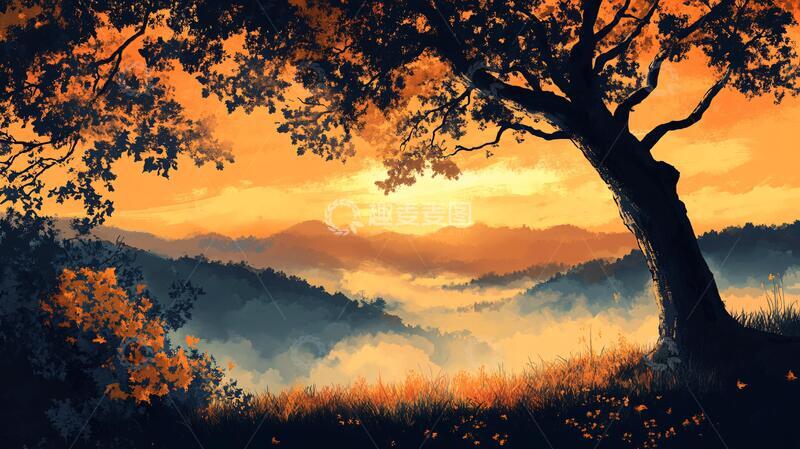 高清大图下载【趣麦麦图】宽屏风景画插画壁纸森林