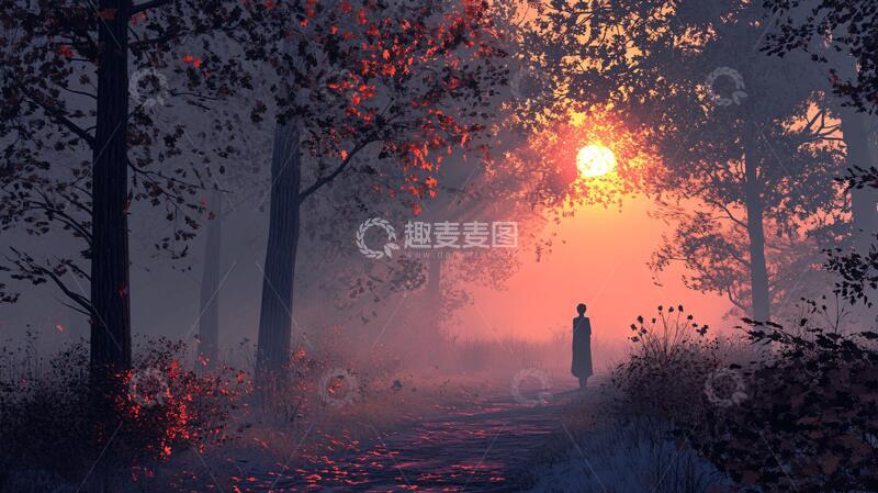 高清大图下载【趣麦麦图】禅境秋夜极品意境插画