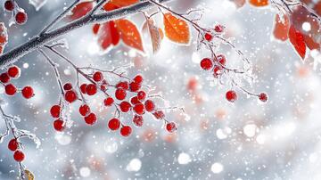 落雪的红果红果雪景落雪