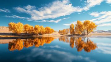 镜面胡杨倒影金秋胡杨