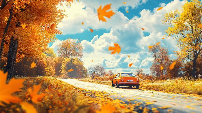 高清大图下载【趣麦麦图】秋天自驾游落叶场景秋色