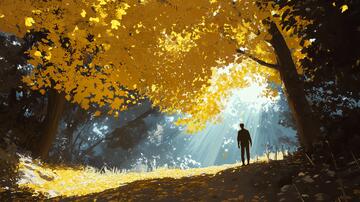 金色树叶小路落叶行人5