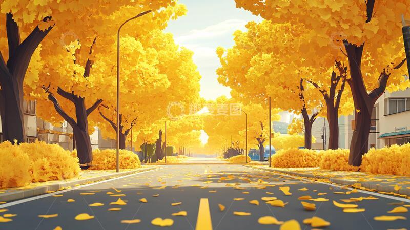 高清大图下载【趣麦麦图】金黄色的街道1