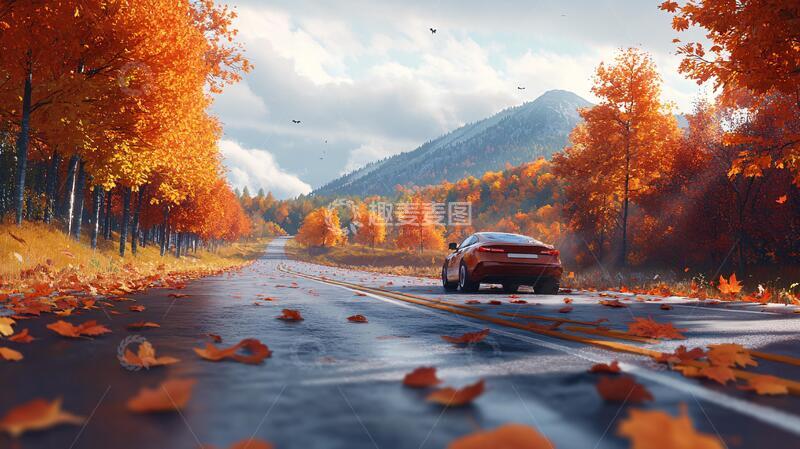 高清大图下载【趣麦麦图】秋天自驾游道路海报壁纸