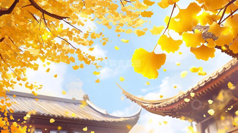 高清大图下载【趣麦麦图】皇宫银杏插画1