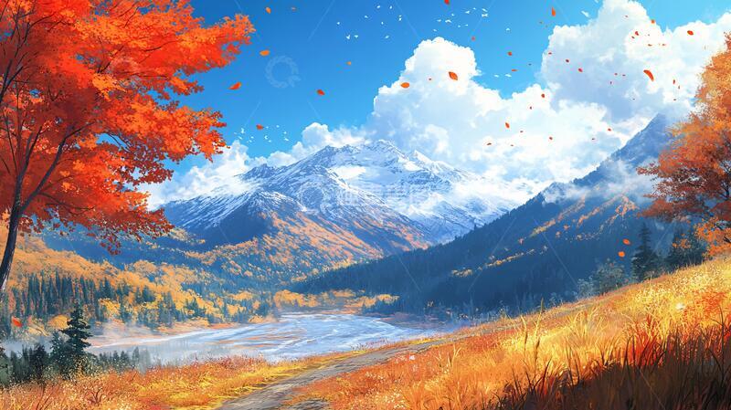 高清大图下载【趣麦麦图】秋高气爽插画1