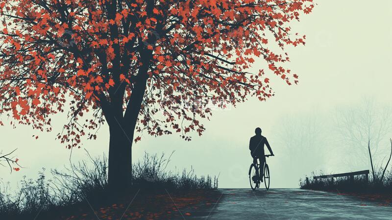 高清大图下载【趣麦麦图】银杏树下的自行车