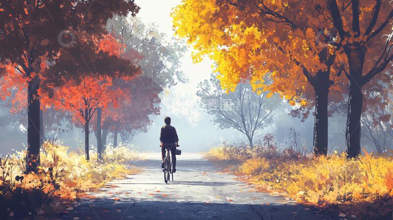 高清大图下载【趣麦麦图】银杏树下的自行车1