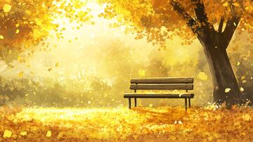 落叶与长凳插画落叶长凳