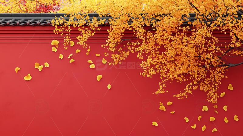 红墙银杏红墙枝叶秋色