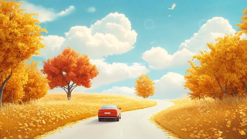 高清大图下载【趣麦麦图】金秋风景插画1