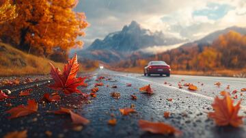 秋天自驾游秋色道路大道