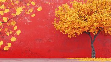 红墙配黄叶红墙宫墙背景