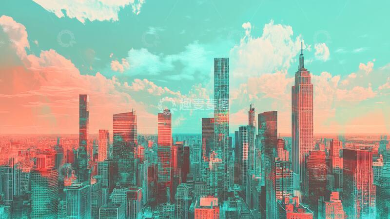 高清大图下载【趣麦麦图】休斯顿城市插画素材2