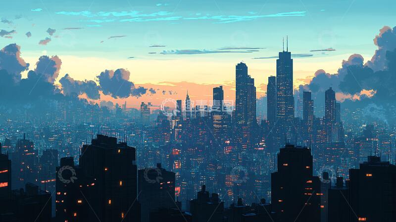 高清大图下载【趣麦麦图】日落城市插画14