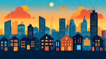 不夜城城市剪影插画